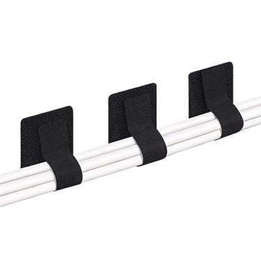 Imagem de 10 fitas de cabo reutilizáveis resistentes | Organizadores de fios sem resíduos para gerenciamento de cabos de mesa de escritório, preto