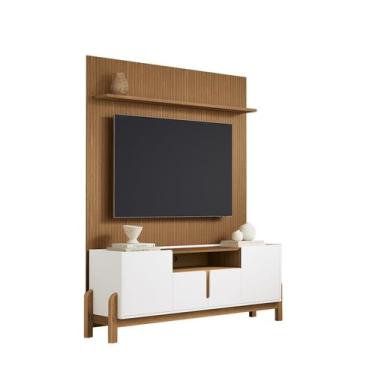 Imagem de Rack com Painel 1.80 Lizz Branco com Cedro - Móveis Casa D