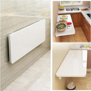 Imagem de Mesa branca montada na parede, mesa dobrável para pendurar na parede, mesa dobrável de folhas suspensas, mesa de parede flutuante para espaços pequenos, mesa de jantar, mesa de computador para