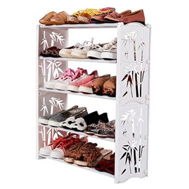 Imagem de Prateleira de sapato, organizador de sapato, 5 camadas, organizador criativo de padrão de bambu, montagem de sapateira, multifuncional, pequeno, armazenamento de sapatos, suporte de sapato (cor