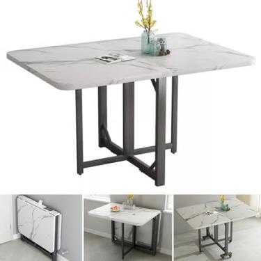 Imagem de Mesa de jantar dobrável moderna, mesa de jantar dobrável extensível, mesa expansível multifuncional com almofadas ajustáveis, estrutura de estrutura de aço carbono, suporta facilmente 250 kg, para