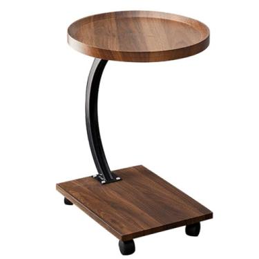 Imagem de Mesa lateral, mesa de sofá em forma de C, mesa lateral com mesa de canto pequena, com moldura, adequada para sala de estar, quarto, espaço pequeno (marrom vintage) (40 x 60 cm, branco) (nogueira 40 x