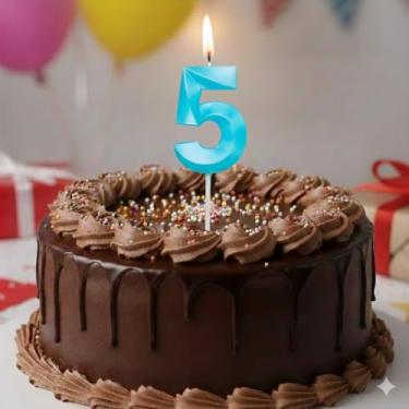 Imagem de Vela De Aniversário Design Número Com 7Cm Silver Festas Azul Claro (Número 5)