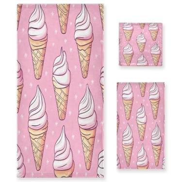 Imagem de xigua Conjunto de toalhas de banheiro em cone de sorvete absorvente macio 3 peças toalha de banho toalha de mão toalhas decorativas para banheiro, academia, hotel, praia, piscina