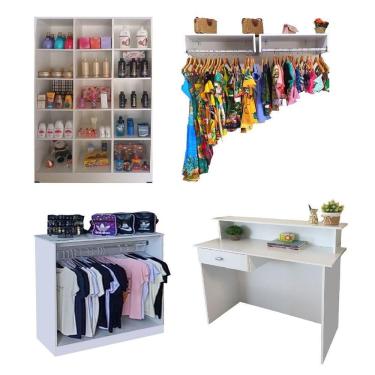 Imagem de Kit Armário Colméia 2 Araras e Balcão de Atendimento Branco