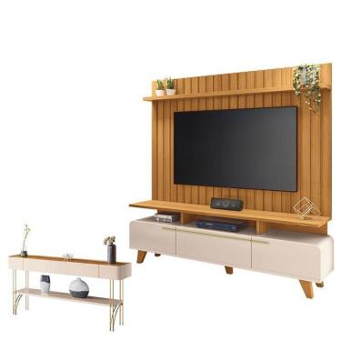 Imagem de Rack Bancada Essenza E Painel Link 2.0 Com Aparador Vivant Off White Cinamomo – Hb Móveis