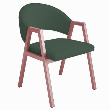 Imagem de Cadeira De Jantar Antonella Veludo Estilo Poltrona Com Pés Rosê - 7 Decor Verde Escuro