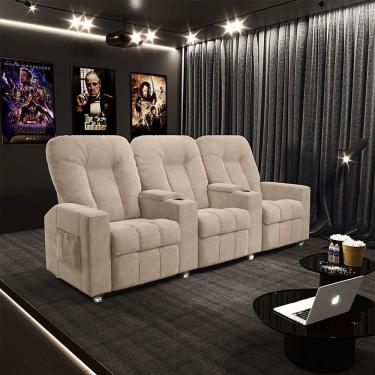 Imagem de Poltrona Reclinável 3 Lugares Para Sala De Cinema Arsenal Suede Bege