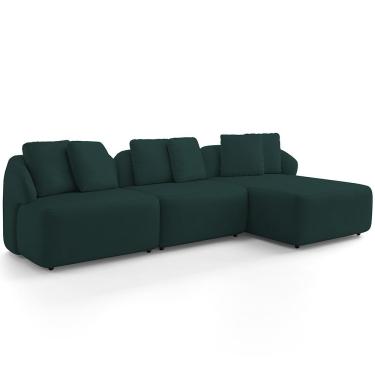 Imagem de Sofá 3 Lugares com Chaise Direito Sala Living 254cm Arlo F04 Veludo Verde - Lyam Decor