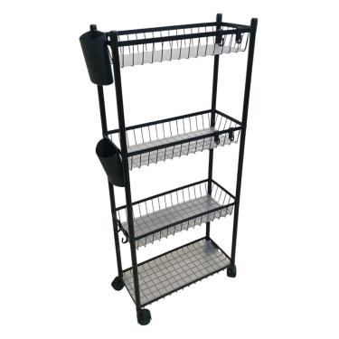 Imagem de Carrinho Organizador Multiuso 4 Prateleira Cozinha Lavanderia Higiene Tempero Mantimentos Banheiro Ganchos E Escorredor