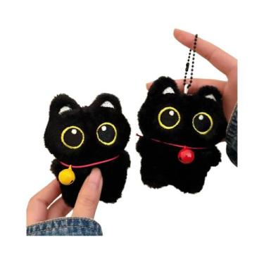 Imagem de 1/2 peças chaveiro fofo pequeno gato preto sino pingente brinquedo de 