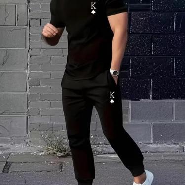 Imagem de Kit Calça Moletom Camiseta Rei de Copas Baralho Conjunto Masculino Pre