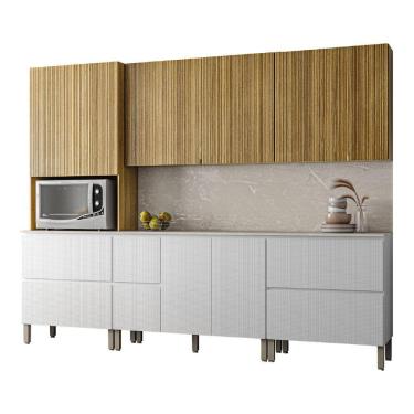 Imagem de Armário De Cozinha Completa Com Balcão Art Kit?s Paraná 11 Portas 4 Gavetas Madeirado / Branco