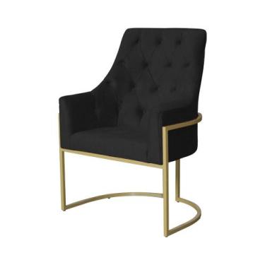 Imagem de Poltrona Decorativa Vick Suede Preto Base Dourada Ms Decor - Mansão De