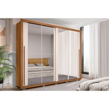 Imagem de Guarda Roupa Casal 2 Portas De Correr C/ Espelho E 4 Gavetas Praticus Double Lux Freijo/off White - Caemmun