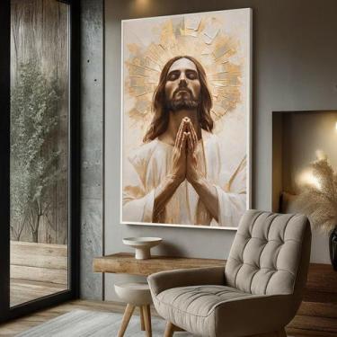Imagem de Quadro com Moldura e Acrilico Cristal Jesus Oração para Sala, Quarto e
