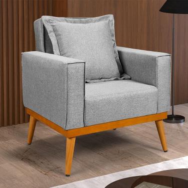 Imagem de Poltrona Florença Decorativa Base Madeira Maciça Design Moderno Conforto Sala de Estar - Cinza Linho