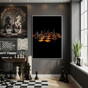 Imagem de Quadro Jogo De Xadrez 70X50Cm Mold Branca - Quadros On-Line