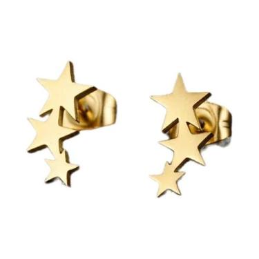 Imagem de Brincos Minimalistas De Aço Inoxidável Em Forma De Coração E Estrela P