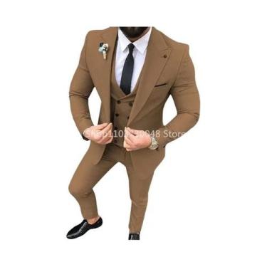 Imagem de Terno Slim Fit Masculino De 3 Peças: Jaqueta De Um Botão Com Lapela Po