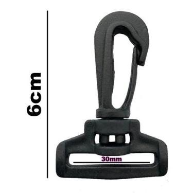 Imagem de 20un Mosquetão 30mm Preto Plástico Fecho Gancho Alça Mochila - Importa