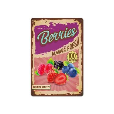 Imagem de Decoração de parede com letreiro de estanho, frutas vermelhas vintage,