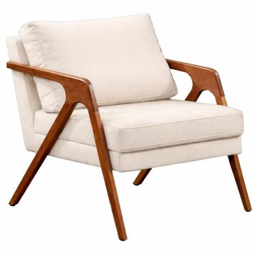 Imagem de Poltrona Decorativa Mona Luxo Base De Madeira Maciça Sala Recepção Veludo Off White Do Lar Móveis E Decoração