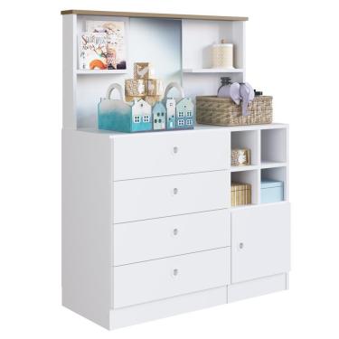 Imagem de Cômoda Infantil 1 Porta 4 Gavetas Com Espelho House A05 Branco - Mpozenato