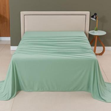 Imagem de Lençol de Cima Queen Malha 100% Algodão Avulso sem Elástico Verde Musg