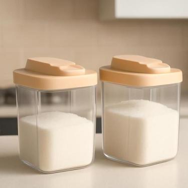 Imagem de Kit 2 Açucareiro Cristal Tampa cor Preta Branca ou Bege cor:Bege - Mon