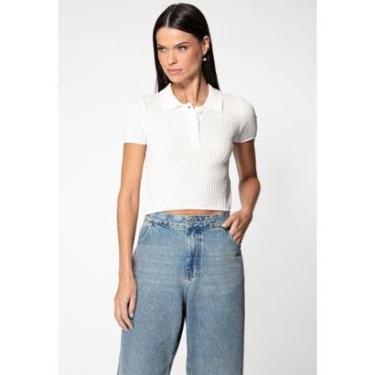 Imagem de Cropped Polo Tricot Chenille Off White-Feminino