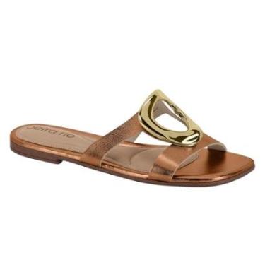 Imagem de Sandalia Rasteira Feminina Beira Rio Confortavel Metalizadas Detalhe Metal 8560.201-Feminino