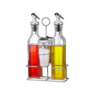 Imagem de Galheteiro De Vidro E Inox Com 5 Peças Suporte Aramado - Hauskraft, Tr