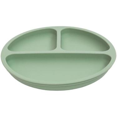 Imagem de Prato Refeição Infantil Silicone C/ 3 Divisória Ventosa Buba, Verde
