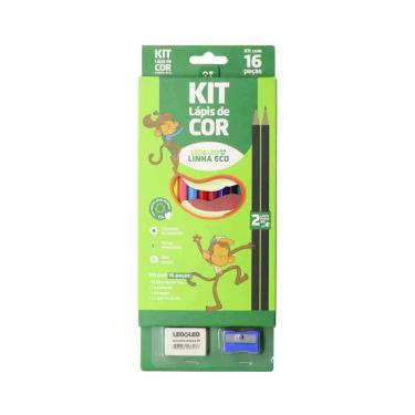 Imagem de Kit Escrita Leonora Ecológico 12 Lápis de Cores + 2 Lápis Grafites HB + 1 Borracha + 1...