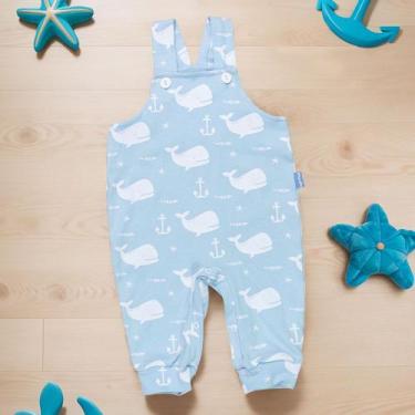 Imagem de Jardineira Longa Baleia Minimalista Azul Claro para Bebês - Era Uma Ve