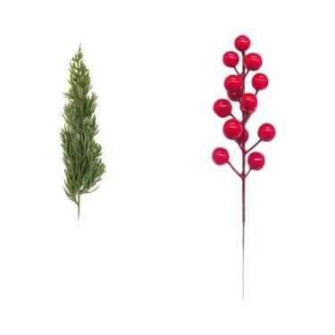 Imagem de Galhos De Pinheiro Falsos Com Frutas Vermelhas 30 Peças Para Artesanat