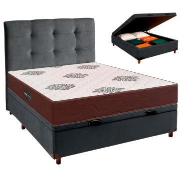 Imagem de Kit Cama Box Bau + Cabeceira + Colchão Casal D45 Inovaflex - Cinza