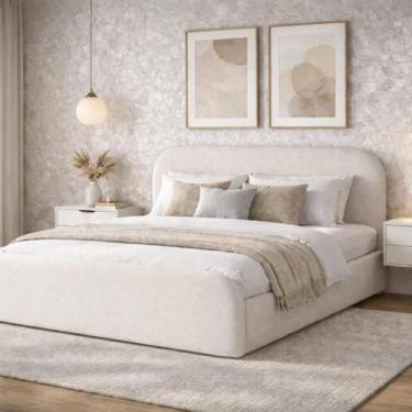 Imagem de Cama de Casal Valentina 1.40m Estofada Linha Alta Tecido Linho ou Bouc