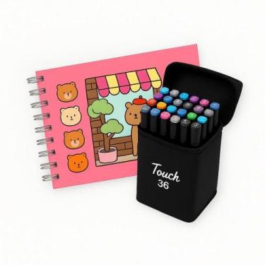 Imagem de Kit Livro De Colorir Capa Dura + 36 Canetinhas - Rosa - OUTRAS MARCAS