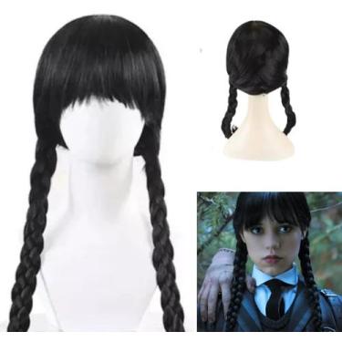 Imagem de Peruca Wandinha C/ Franja Fantasia Halloween Dia Das Bruxas - D Presen