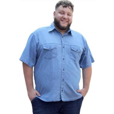 Imagem de Camisa Masculina Jeans Manga Curta Com Bolso Plus Size - Multimarcas, 