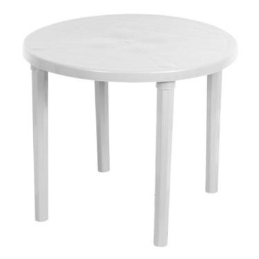 Imagem de Mesa Redonda Plástica Piscina Praia Desmontável Branca Plasnew