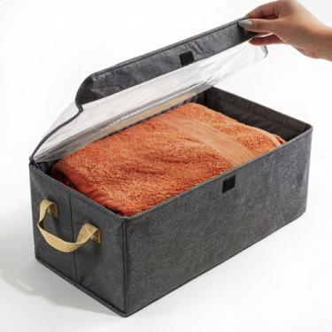 Imagem de Caixa Organizadora Grande 47x28x20 Tampa Alça Visor Transparente Multi