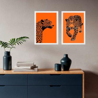 Imagem de Kit 2 Quadros Decorativos Leopardo Laranja 45x34cm
