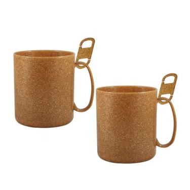 Imagem de Kit 2 Caneca Redonda Clipe Fibra Madeira Green 400Ml - Bb Store