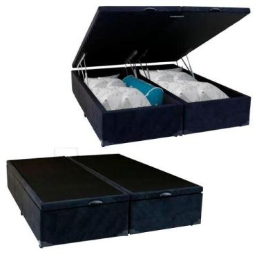 Imagem de Cama Box Baú Casal Bipartido Suede Mega Cama Preto 138x188x45cm