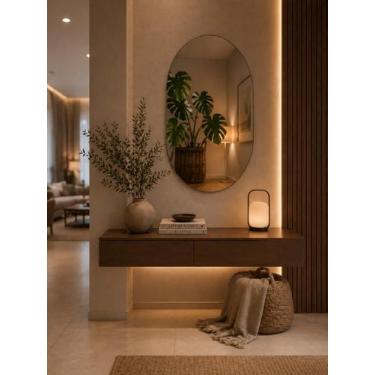 Imagem de Espelho decorativo oval 50cmx30cm moderno luxo sala quarto banheiro - 
