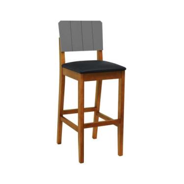 Imagem de Banqueta Alta Bistrô Linhas Madeira Maciça Encosto MDF Laqueado Cinza 