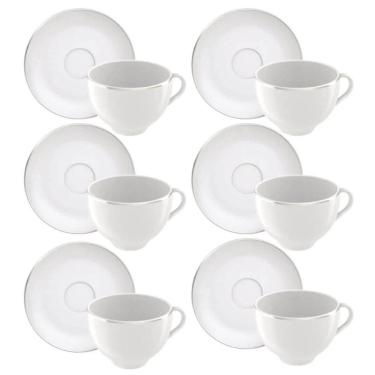 Imagem de Conjunto 6 Xícaras de Chá Café com Pires 185ml Tramontina Atena Porcelana Branca